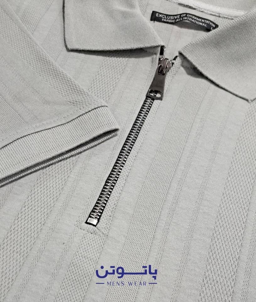 پولوشرت نیم زیپ پنبه ژاکارد مردانه - PIR76 - تصویر 5