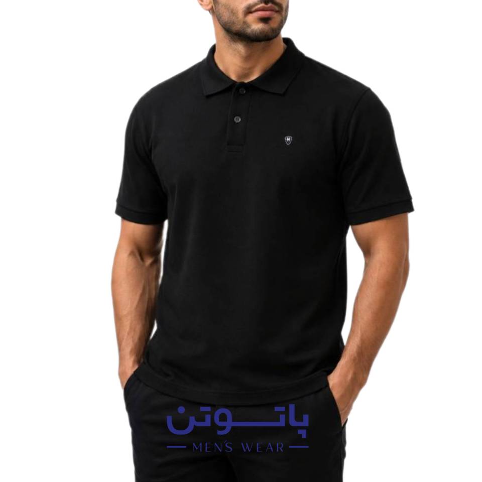 پولوشرت جودون سه دکمه مشکی ساده - PIR110